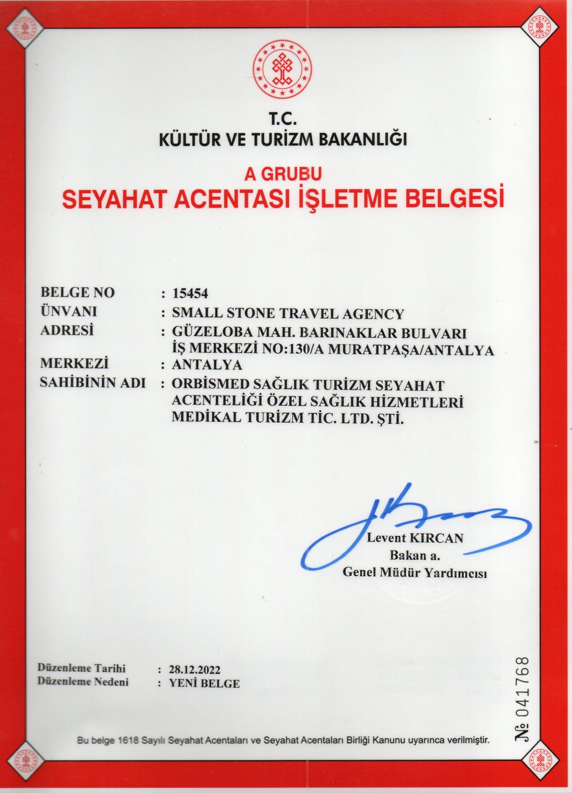 Group A Travel Agency Certificate No: 15454